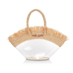 Cult Gaia Peyton Raffia PVC Clear Purse Fringe Beach Bag Tote Oversized